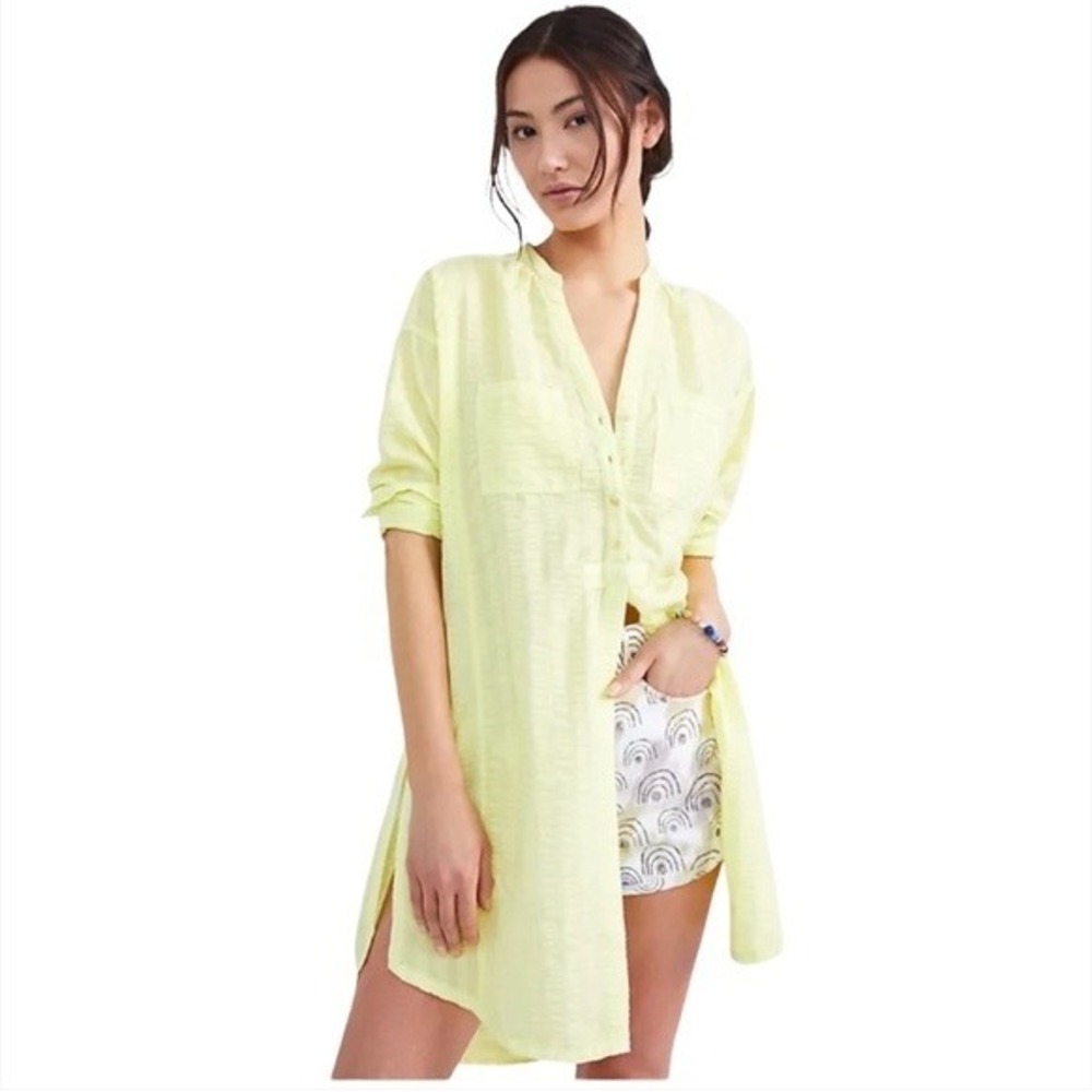 Anthropologie Pilcro Textured Seersucker Tunic Buttondown Oversized Boho M - Picture 2 of 8